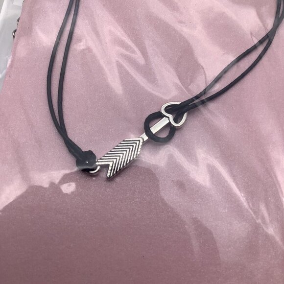 Fashion Jewelry Arrow Heart Black Rope Bracelet Women's Adjustable Sliver Tone - Picture 3 of 6